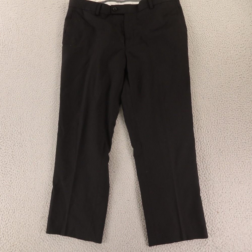 Marconi Pants Mens 34x25 Black 100% Wool Slacks Pleated Slim Twill